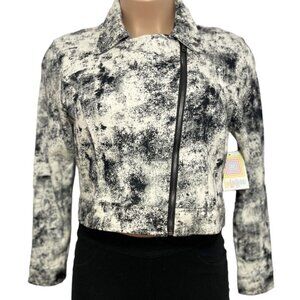 LulaRoe Presley CorpCore Moto Jacket Women Large Black Zip‎ Office Siren NEW